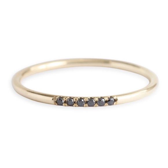 Thin Gold Micro Pave Black Onyx Ring - Picture 2 of 6